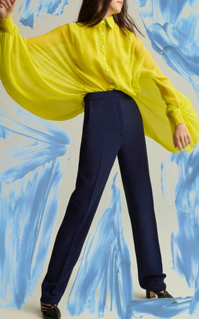Shop Carolina Herrera Sheer Silk Button-up Blouse In Yellow