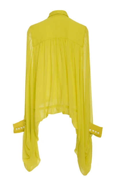 Shop Carolina Herrera Sheer Silk Button-up Blouse In Yellow