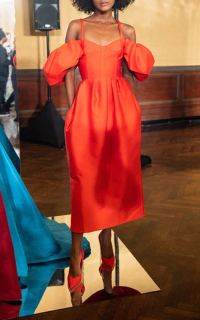 Shop Rosie Assoulin Off-the-shoulder Cotton Dress In Red