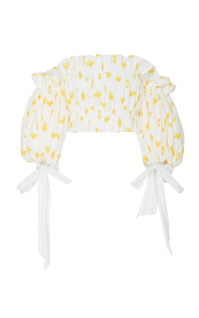 Shop Carolina Herrera Off-the-shoulder Printed Stretch-cotton Top In White