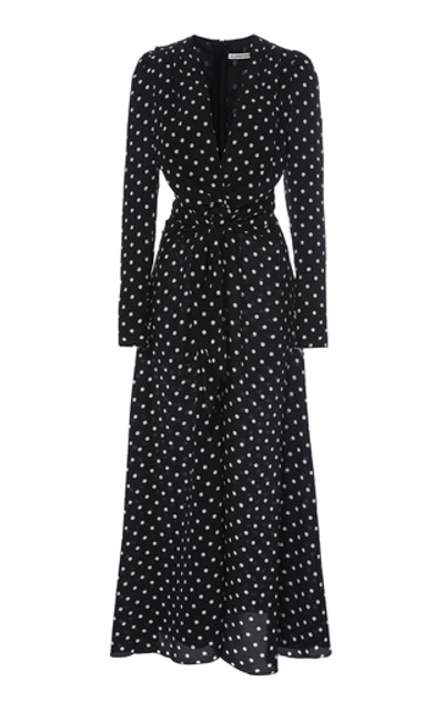 Shop Alessandra Rich Polka-dot Silk Crepe De Chine Midi Dress In Black
