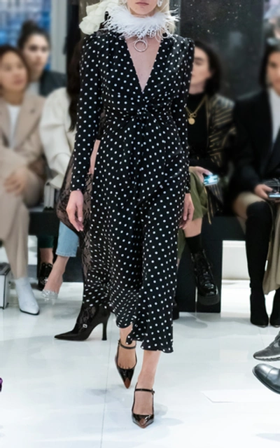 Shop Alessandra Rich Polka-dot Silk Crepe De Chine Midi Dress In Black