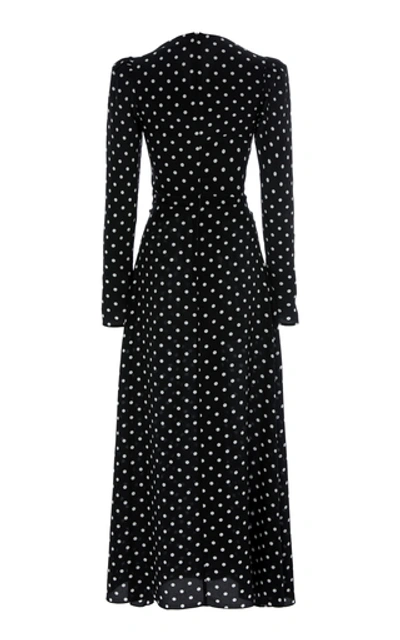 Shop Alessandra Rich Polka-dot Silk Crepe De Chine Midi Dress In Black