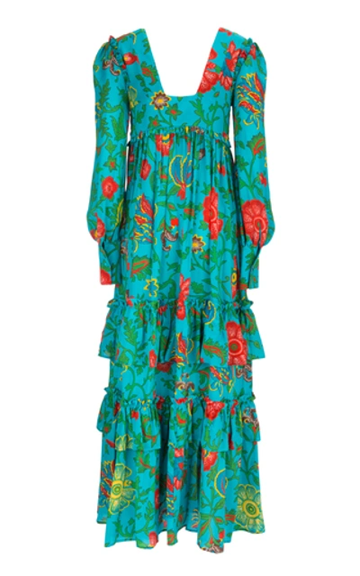 Shop La Doublej Casati Ruffled Floral-print Maxi Dress In Blue