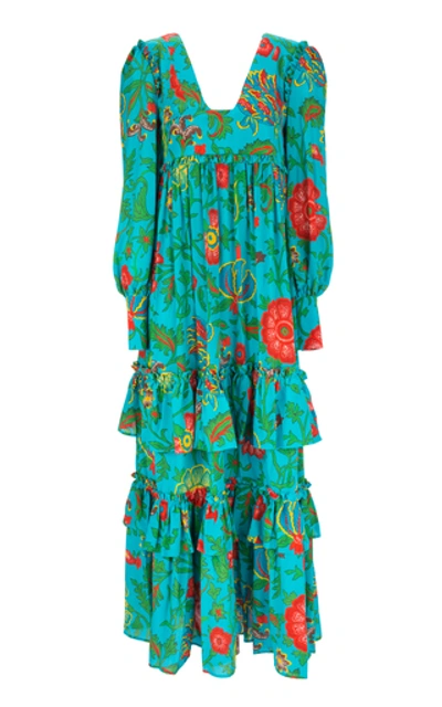 Shop La Doublej Casati Ruffled Floral-print Maxi Dress In Blue