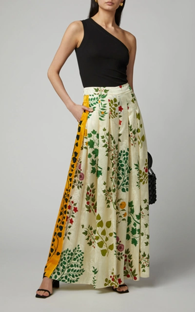 Shop Oscar De La Renta Printed Sllk-crepe Wide-leg Pants In White