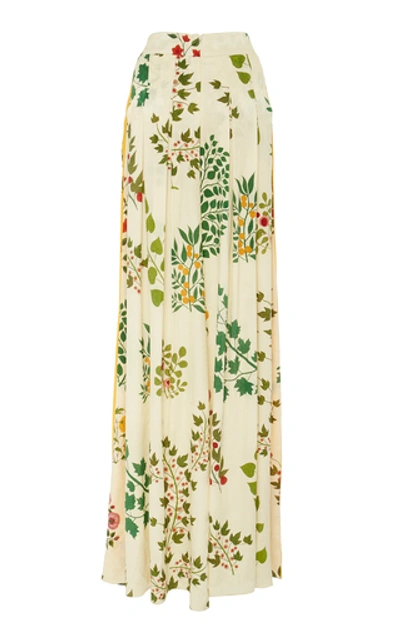 Shop Oscar De La Renta Printed Sllk-crepe Wide-leg Pants In White