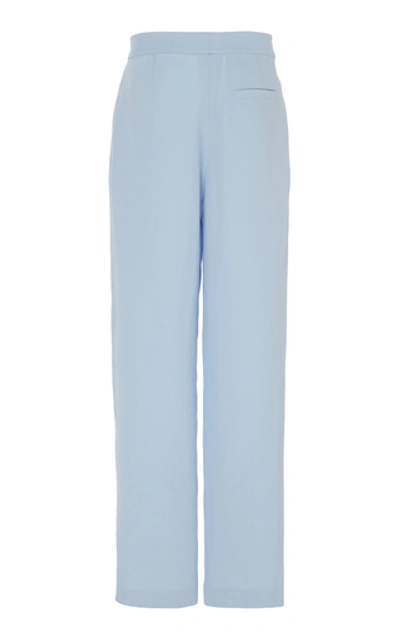 Shop Delpozo Pleated Crepe Wide-leg Pants In Blue