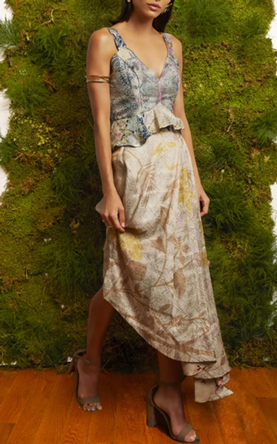 Shop Roopa Fija Jacquard Asymmetric Pleated Skirt In Floral