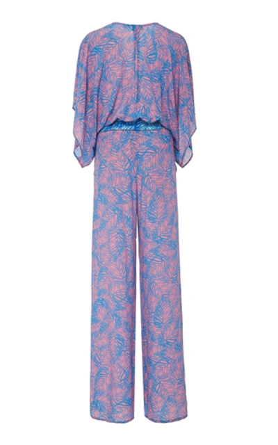 Shop Jaline Natasha Feather-print Wide-leg Silk Jumpsuit