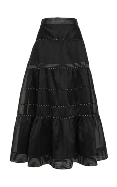 Shop Ulla Johnson Margot Tiered Cotton-silk Blend Midi Skirt In Black