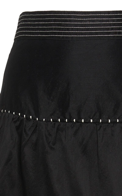 Shop Ulla Johnson Margot Tiered Cotton-silk Blend Midi Skirt In Black