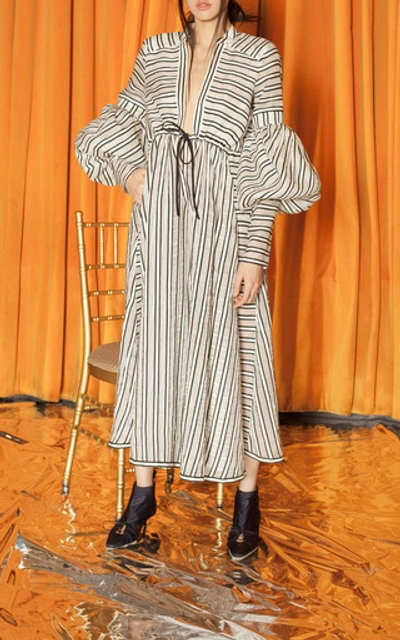 Shop Rosie Assoulin Cutout Striped Wool-blend Dress