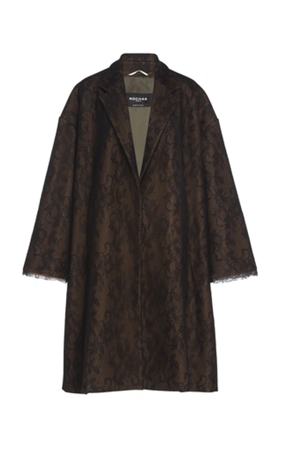 Shop Rochas Chantilly Lace Oversized Coat In Brown