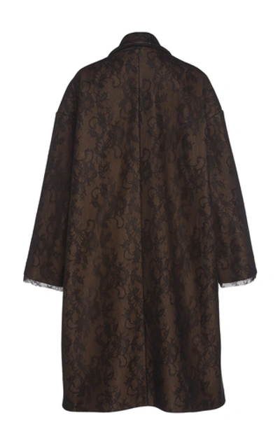 Shop Rochas Chantilly Lace Oversized Coat In Brown