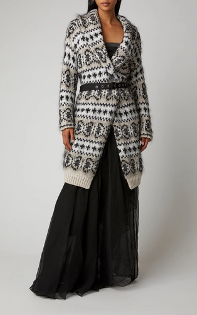 Shop Brunello Cucinelli Belted Intarsia-knit Cashmere Sweater In Multi