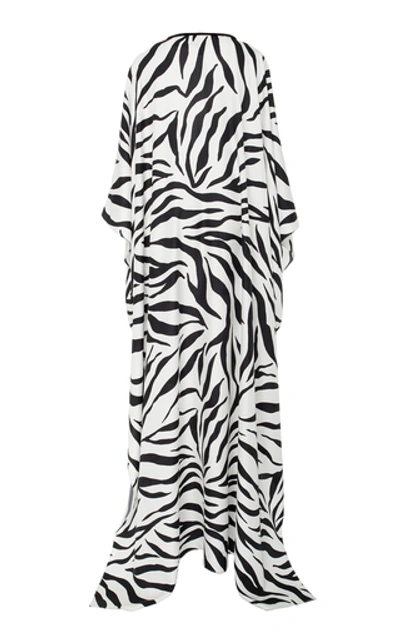 Shop Oscar De La Renta Zebra-print Silk-crepe Kaftan In White