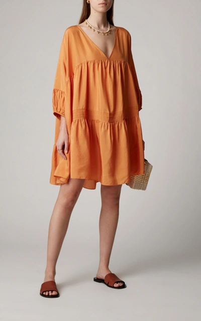 Shop Anaak Airi Silk-crepe De Chine Mini Dress In Orange