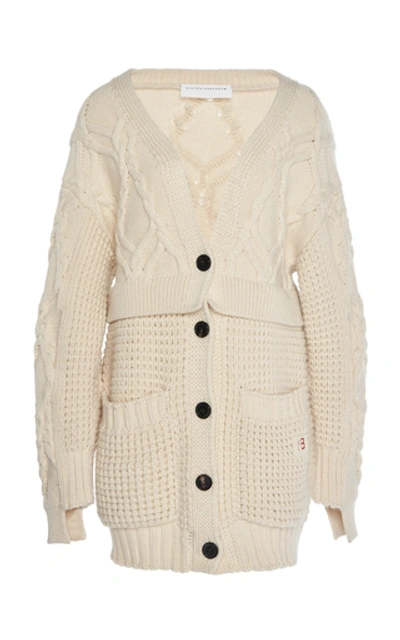 Shop Victoria Beckham Oversized Cable And Waffle-knit Wool Cardigan In White