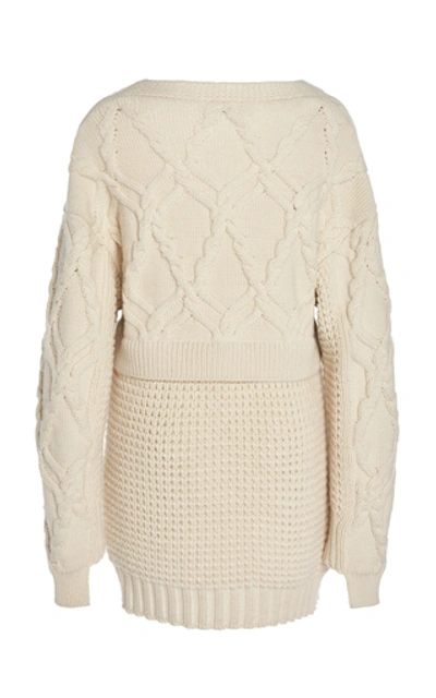 Shop Victoria Beckham Oversized Cable And Waffle-knit Wool Cardigan In White