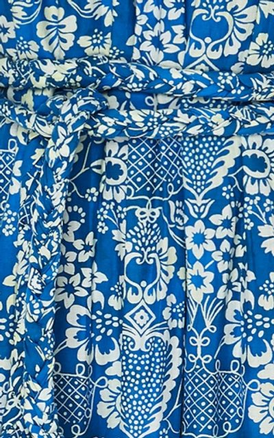 Shop Rhode Lea Floral-print Cotton-poplin Midi Dress In Blue