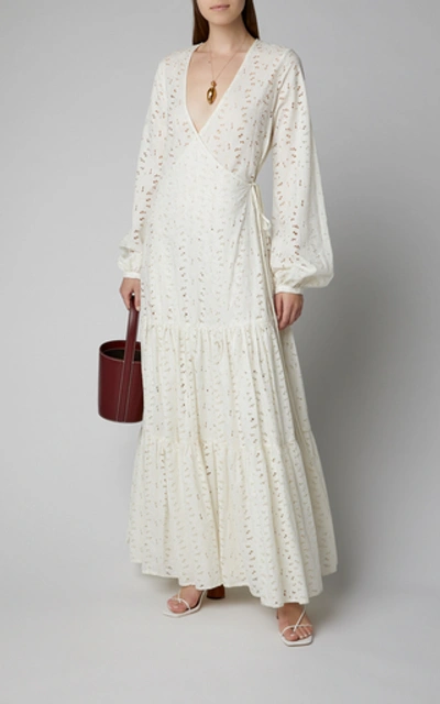 Shop Matin Floral Broderie Anglaise Cotton Maxi Dress In Ivory