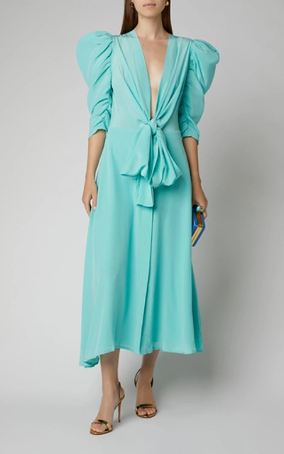 Shop Silvia Tcherassi Hel Slit Silk Midi Dress In Blue