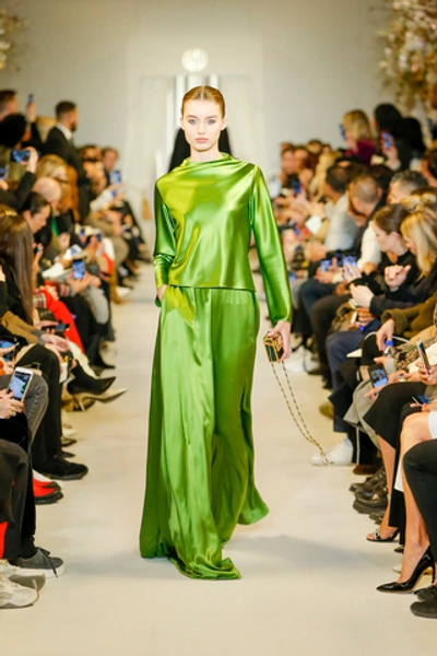 Shop Brandon Maxwell Silk-satin Wide-leg Pants In Green