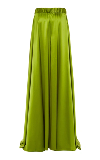 Shop Brandon Maxwell Silk-satin Wide-leg Pants In Green