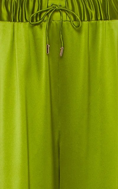 Shop Brandon Maxwell Silk-satin Wide-leg Pants In Green