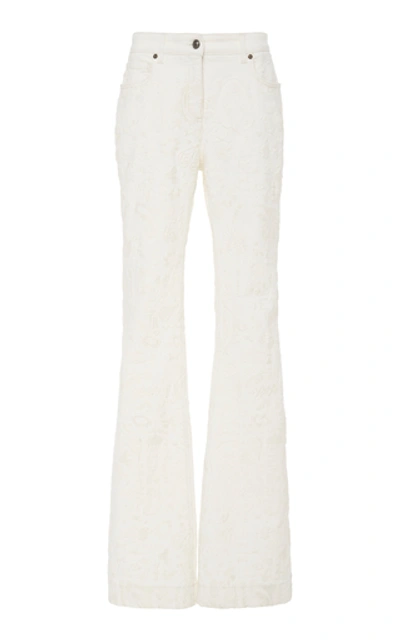 Shop Etro Embroidered Stretch High-rise Flared-leg Jeans In White
