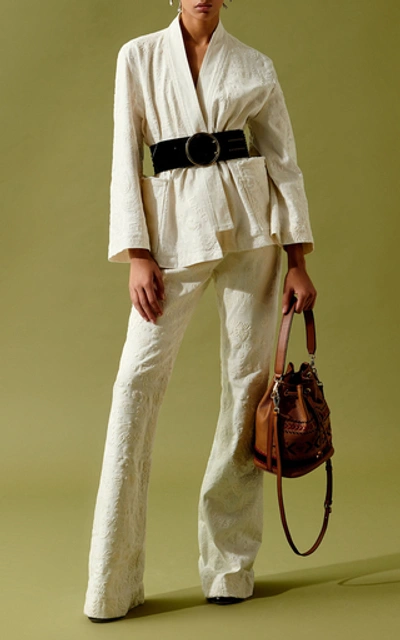 Shop Etro Embroidered Stretch High-rise Flared-leg Jeans In White