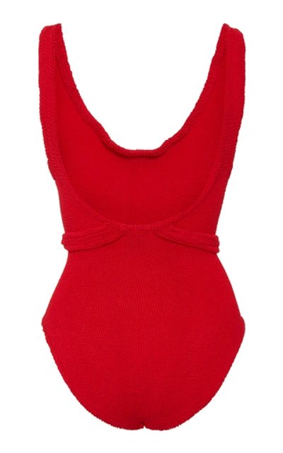 Shop Hunza G Solitaire Belted Seersucker Swimsuit In Red