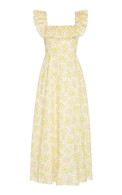 Shop Zimmermann Goldie Ruffled Floral-print Linen Midi Dress