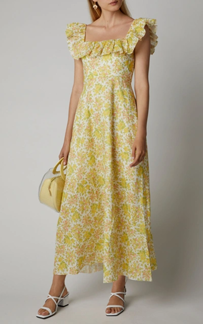 Shop Zimmermann Goldie Ruffled Floral-print Linen Midi Dress