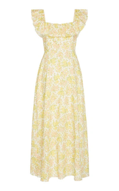 Shop Zimmermann Goldie Ruffled Floral-print Linen Midi Dress
