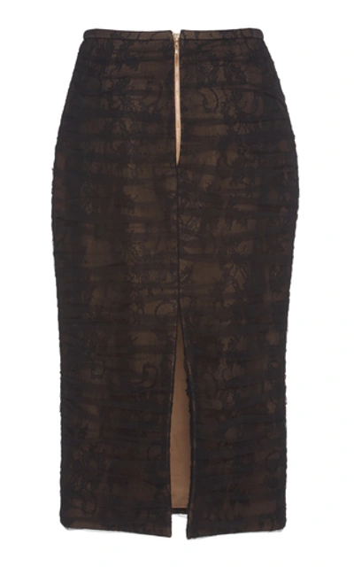 Shop Rochas Ruched Chantilly Lace Pencil Skirt In Black