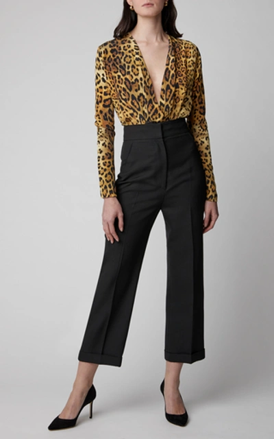 Shop Cushnie Leopard-print Silk-crepe Bodysuit In Animal