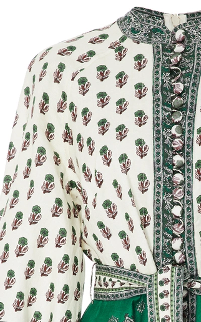 Shop Zimmermann Amari Multi-print Linen Mini Dress In Green