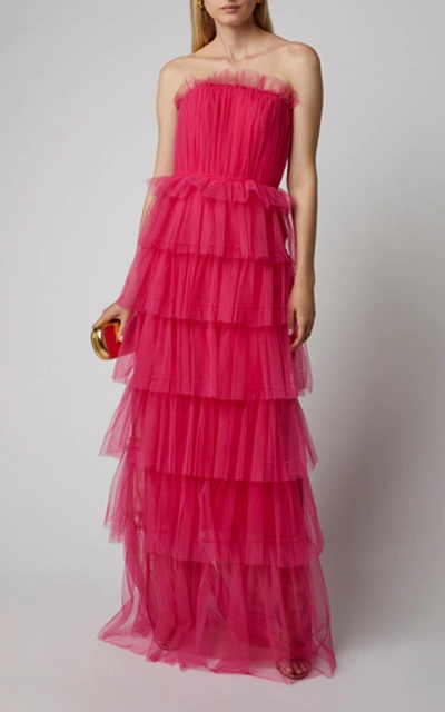 Shop Carolina Herrera Tiered Tulle Gown In Pink