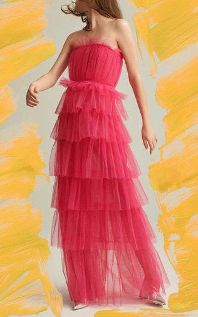 Shop Carolina Herrera Tiered Tulle Gown In Pink