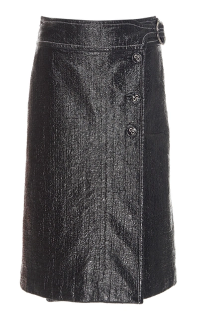 Shop Marni Coated Woven Cotton Wrap Skirt In Black