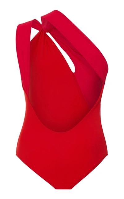 Shop Araks Venitia One-shoulder Two-tone Swimsuit In Red