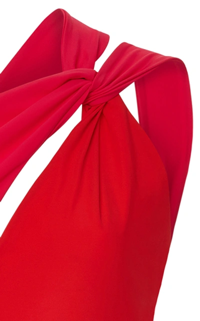 Shop Araks Venitia One-shoulder Two-tone Swimsuit In Red