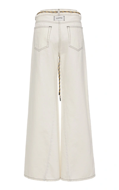 Shop Ganni Top-stitched High-rise Wide-leg Jeans In White