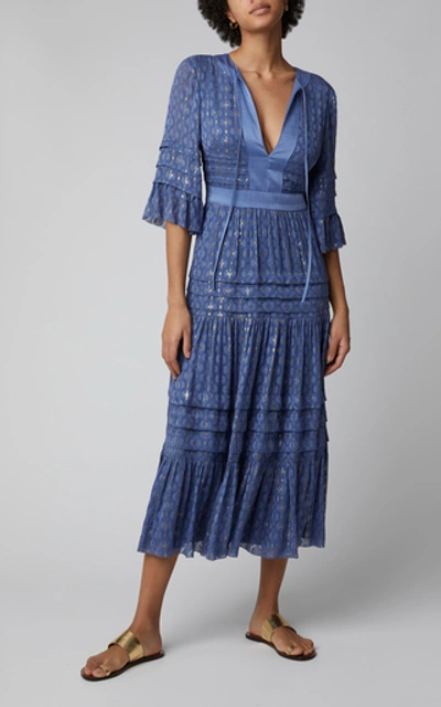 Shop Temperley London Suki Bell-sleeve Chiffon Midi Dress In Blue