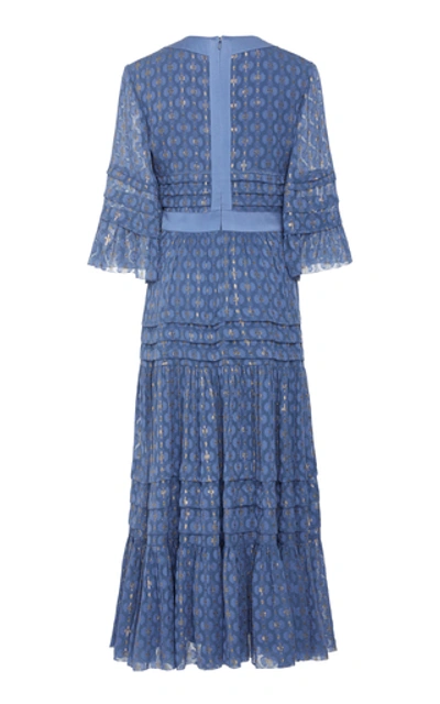Shop Temperley London Suki Bell-sleeve Chiffon Midi Dress In Blue