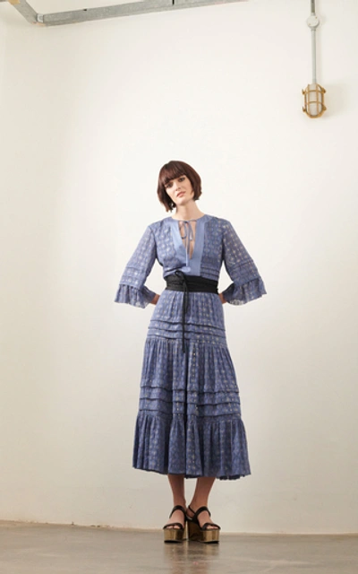 Shop Temperley London Suki Bell-sleeve Chiffon Midi Dress In Blue