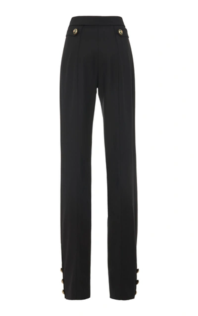 Shop Oscar De La Renta High-waisted Wool-blend Straight-leg Pants In Black