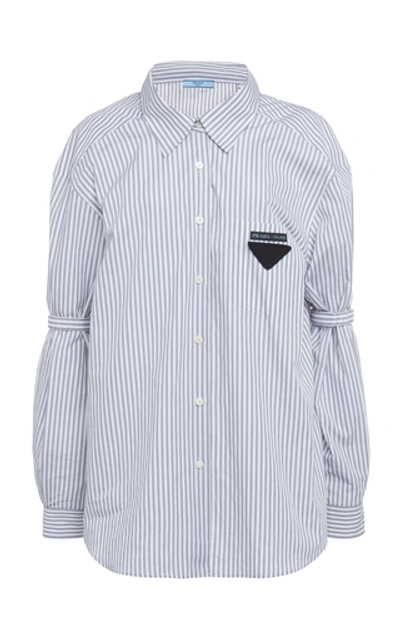 Shop Prada Appliquéd Striped Cotton-poplin Shirt